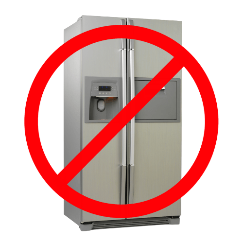 refrigerator with a red circle and slash over it